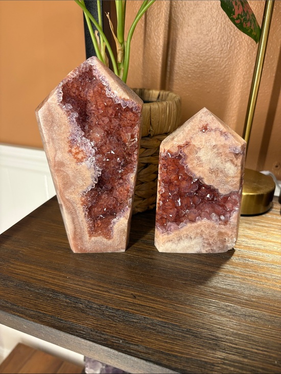 Other - (2) Pink Amethyst Druzy Tower Set - High Quality Natural Crystal